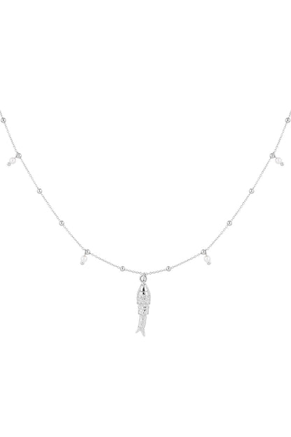 Damen Halskette Fisch Kunstperle | 304S-Edelstahl | Silberfarbe & Goldfarbe