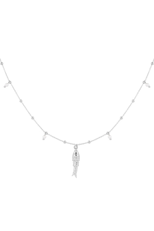 Damen Halskette Fisch Kunstperle | 304S-Edelstahl | Silberfarbe & Goldfarbe