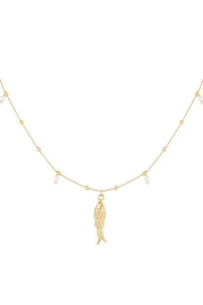 Damen Halskette Fisch Kunstperle | 304S-Edelstahl | Silberfarbe & Goldfarbe