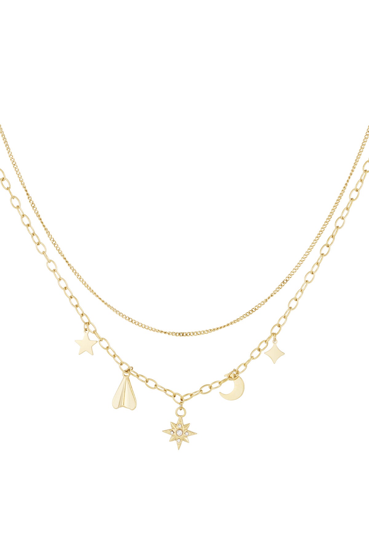 Damen Halskette Sonne Strass Charm | 304S-Edelstahl | Goldfarbe & Silberfarbe