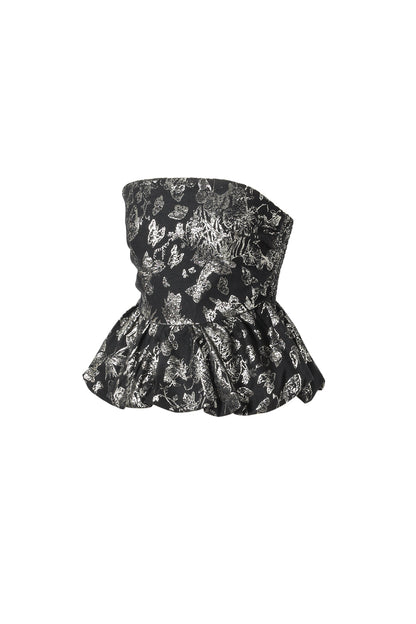 Damen Top Blumendruck Elegant | Polyester | Schwarz