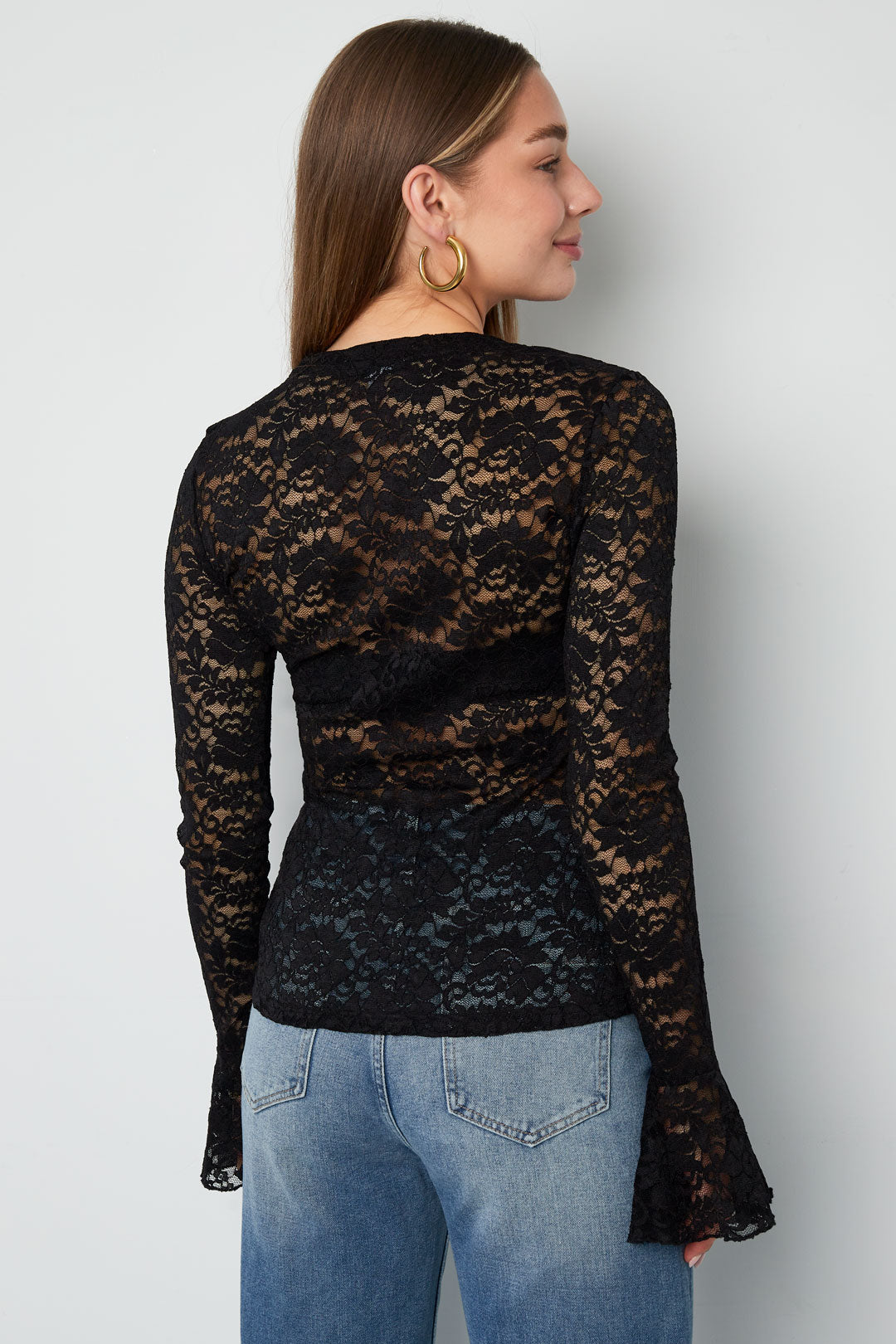 damen langarmshirt spitzenpaneel | polyester | mehrfarbig