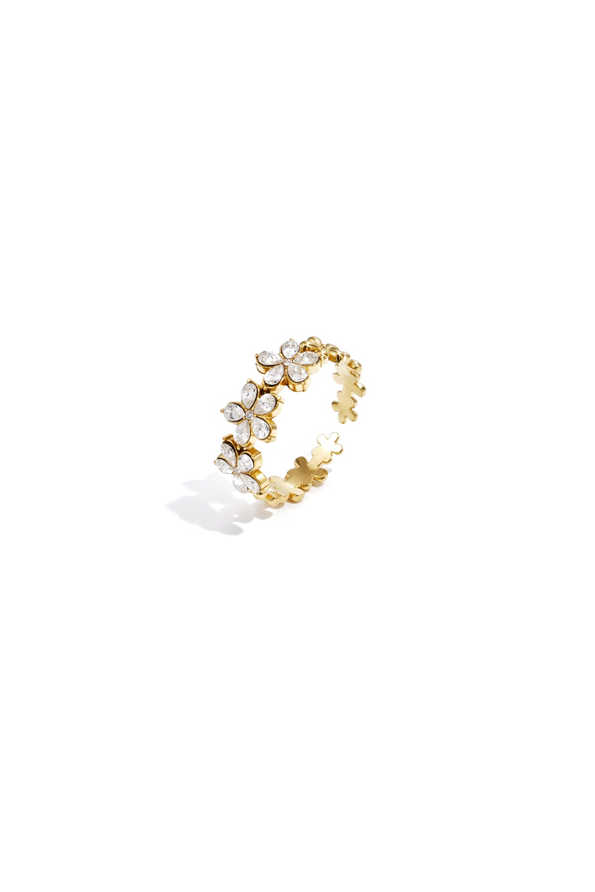Damen Ring Blume Strass | Edelstahl | Goldfarbe & Silberfarbe