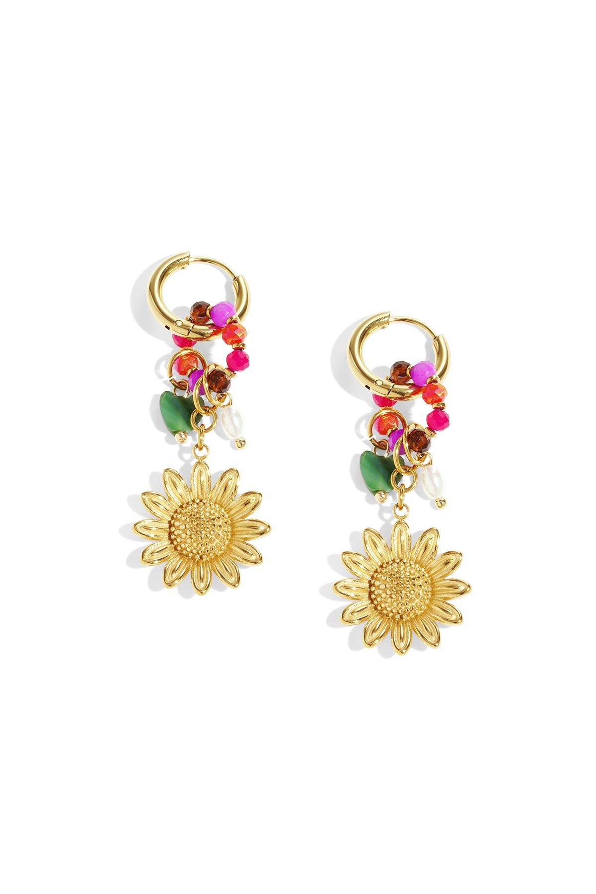Damen Tropfenohrringe Blume & Schleife | Edelstahl | Goldfarbe