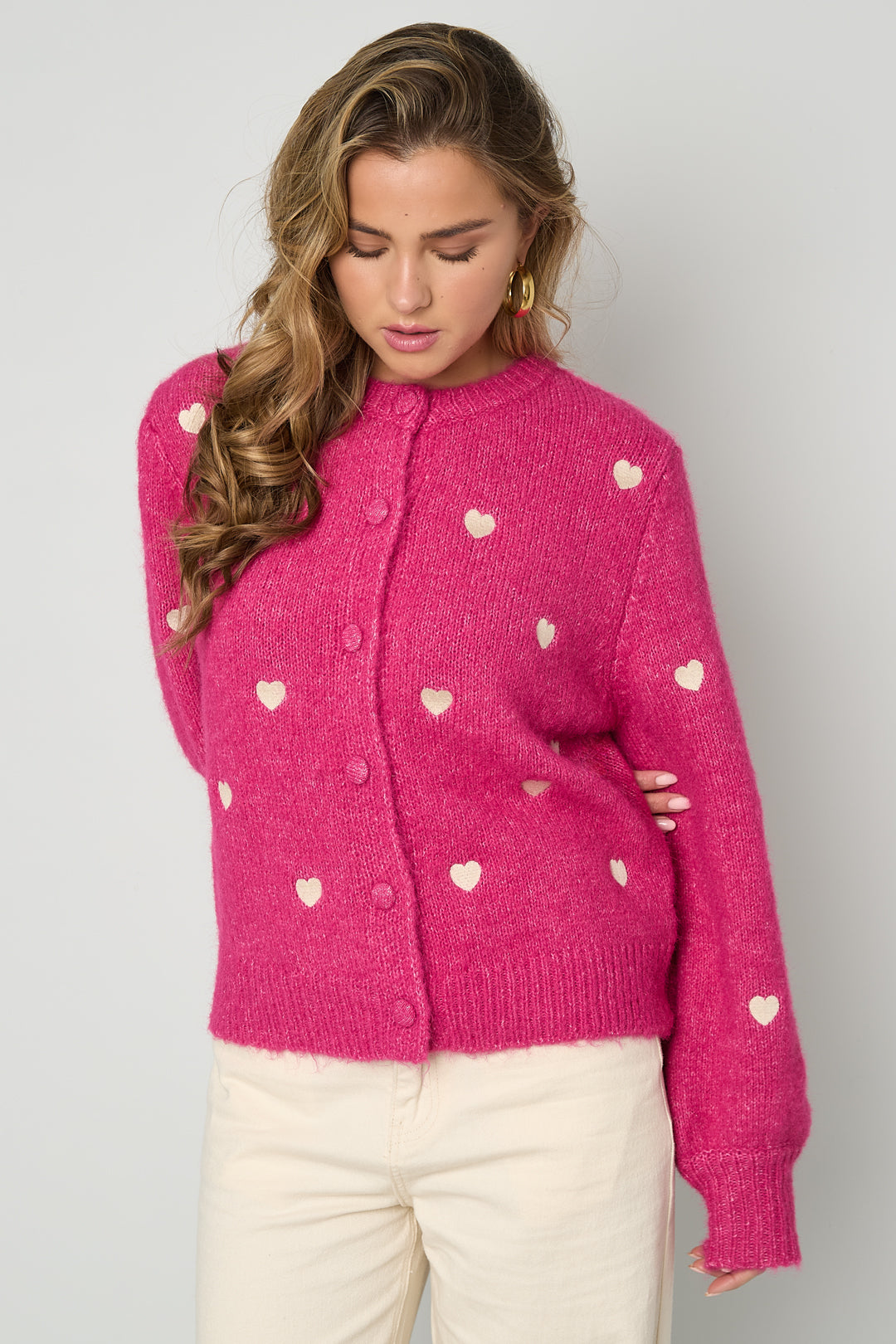 Damen Strickjacke Herzchen Leicht | Polyester | Mehrfarbig