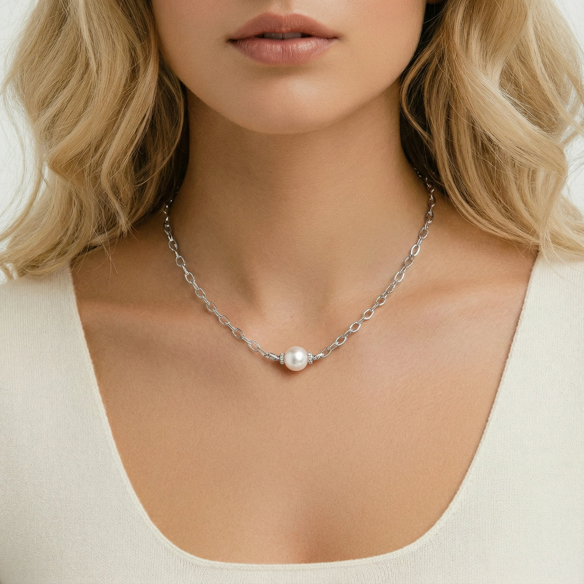 marina halskette – perle, 925er silber