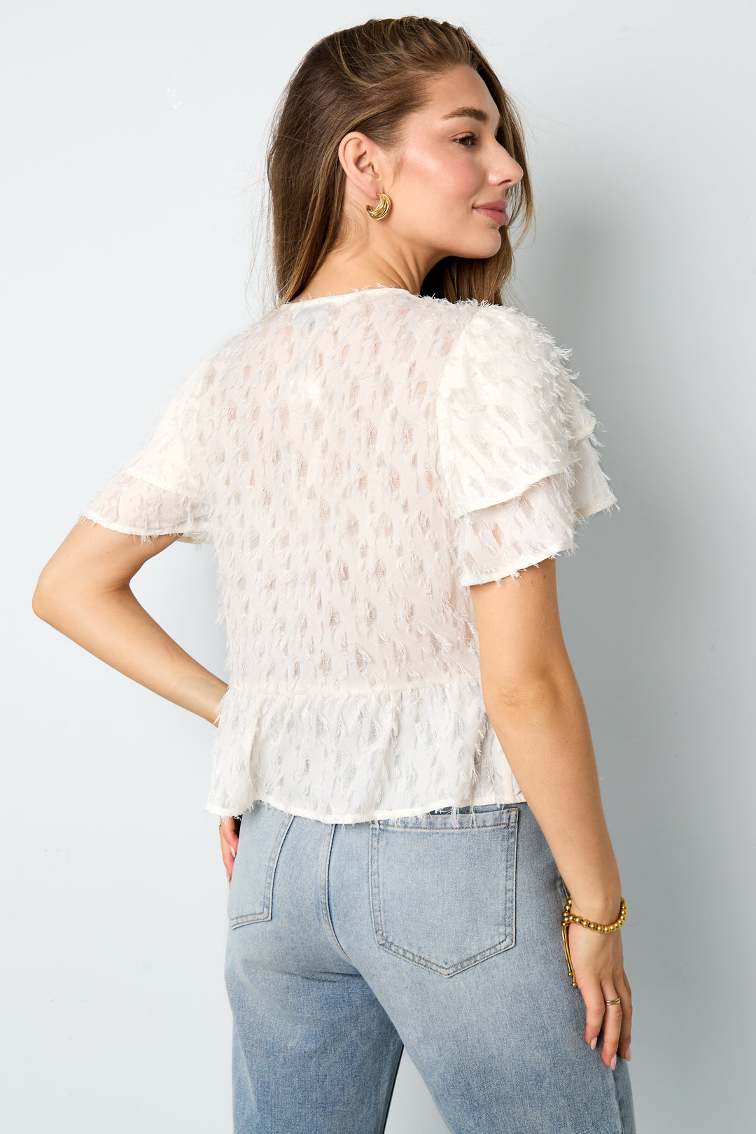 damen top kurzarm bindung | polyester | mehrfarbig