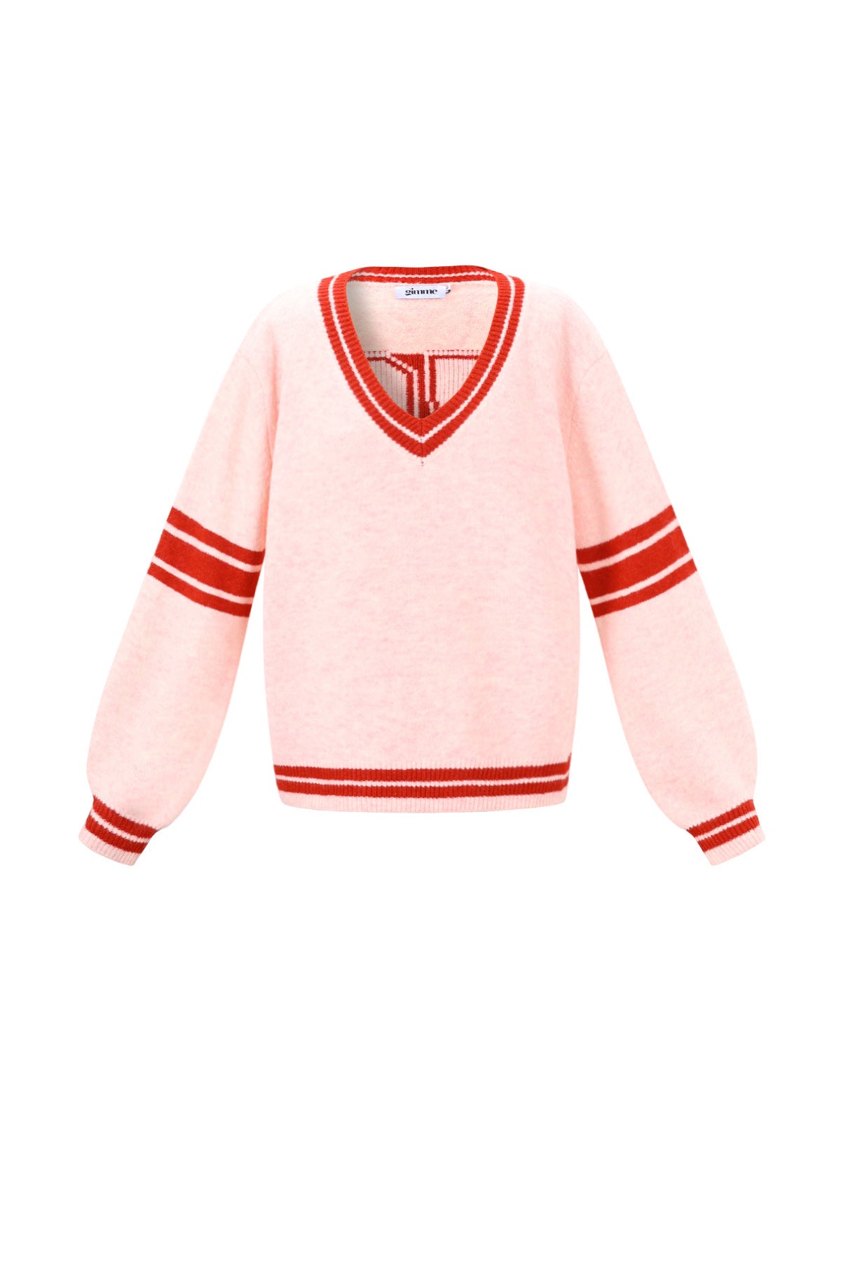 damen pullover v-ausschnitt kontraststreifen | polyester | mehrfarbig