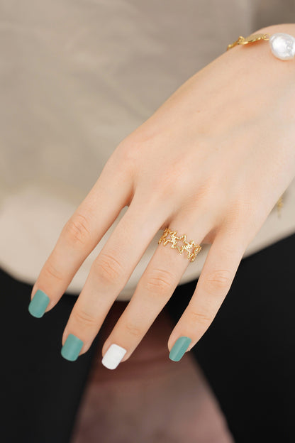 Damen Ring Sternenmuster | Edelstahl | Goldfarbe & Silberfarbe