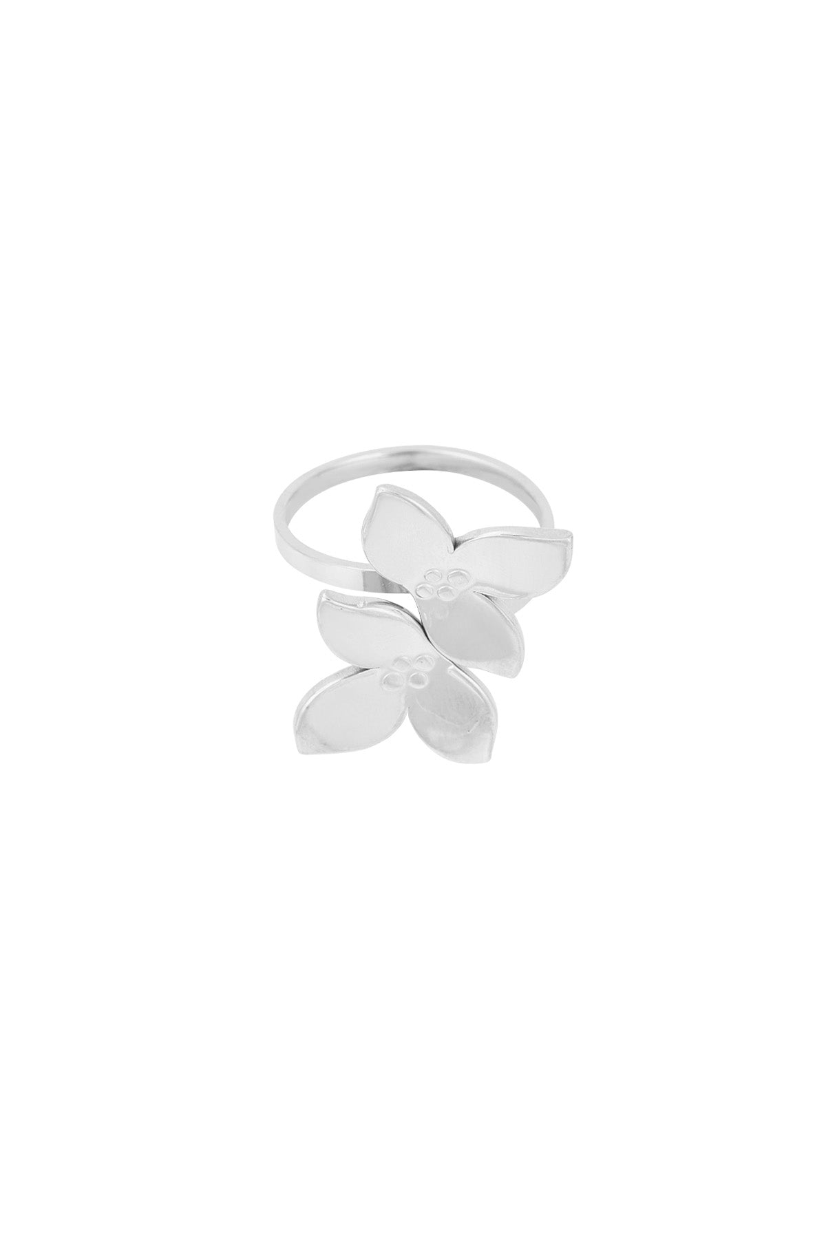 Damen Ring Blumenduo | Edelstahl | Silberfarbe