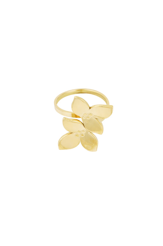 Damen Ring Blumenduo | Edelstahl | Silberfarbe