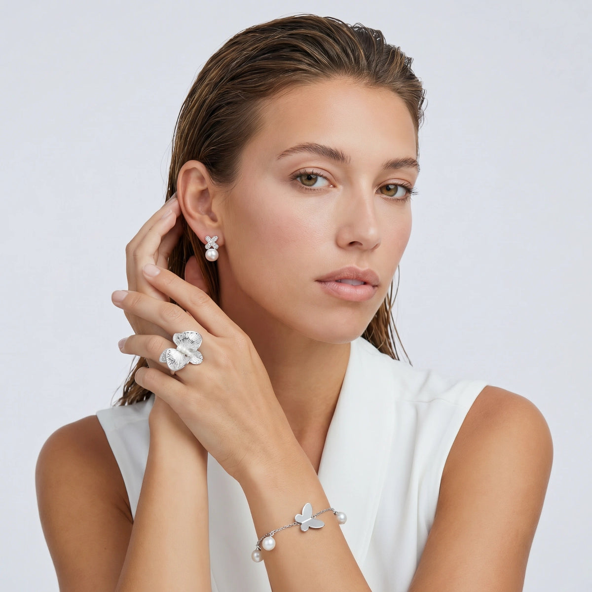 mariposa armband – perle, 925er silber