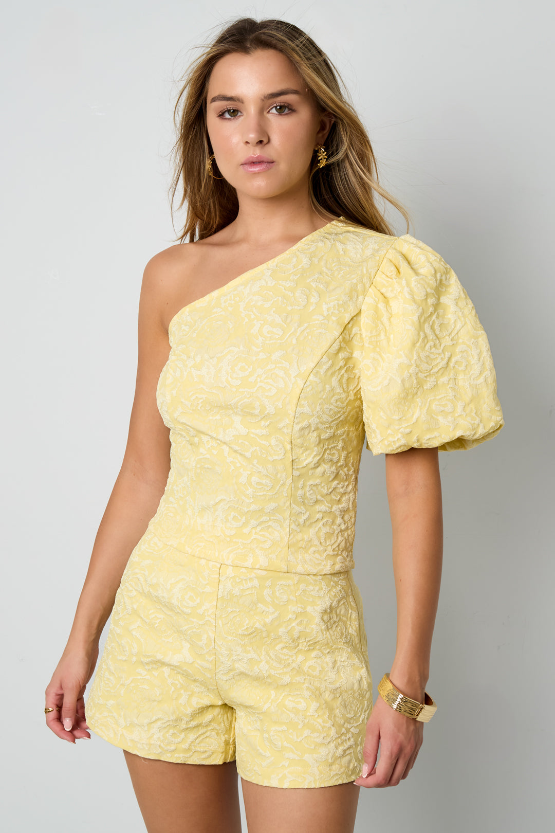damen top ein-schulter blumendruck | polyester | mehrfarbig