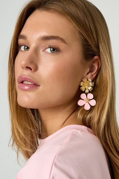 Damen Ohrringe Emaille Blume | Legierung | Gold, Schwarz & Weinrot