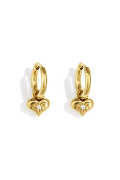 Damen Ohrringe Herzfarbe Strass | Edelstahl | Goldfarbe