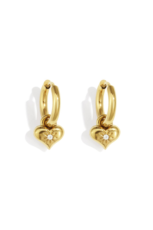Damen Ohrringe Herzfarbe Strass | Edelstahl | Goldfarbe
