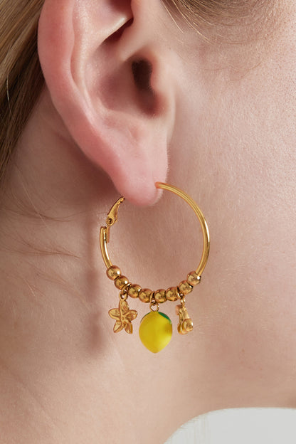 Damen Ohrringe Zitrone & Kirsche 14K | Edelstahl vergoldet | Goldfarbe
