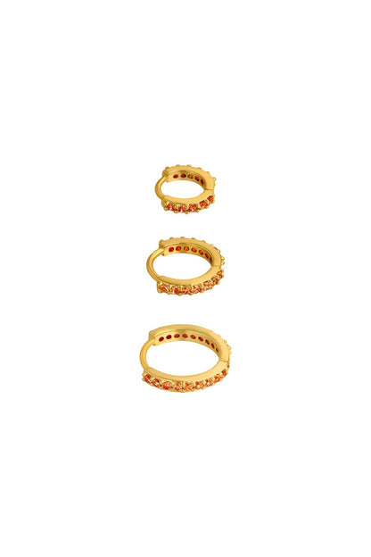 Damen Ohrringe-Set Kreisformen | Kupfer vergoldet | Gold Silber & Rot