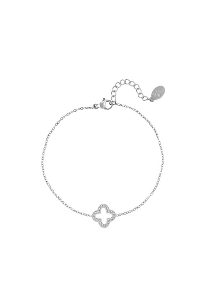 Armband Kleeblatt mit Zirkonsteinen Goldfarbe Edelstahl