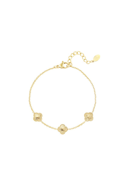 Armband Kleeblatt mit Muster Goldfarbe Edelstahl