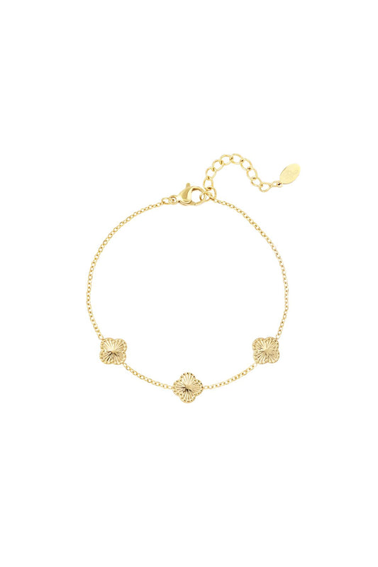 Armband Kleeblatt mit Muster Goldfarbe Edelstahl