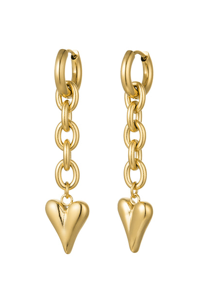 Ohrringe Link & Herz – goldfarbener Edelstahl