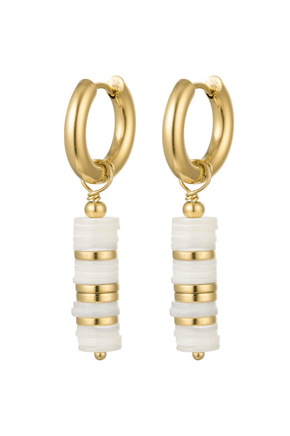 Damen Ohrringe Flache Perlen | Edelstahl | Goldfarbe