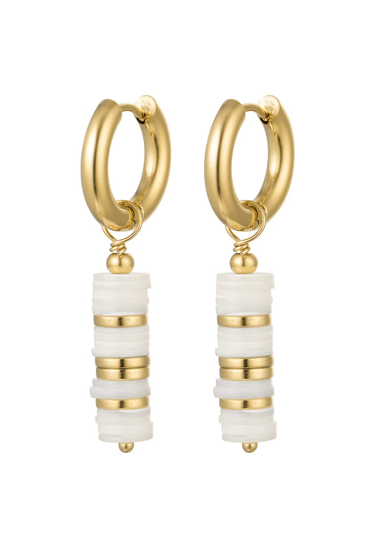 Damen Ohrringe Flache Perlen | Edelstahl | Goldfarbe