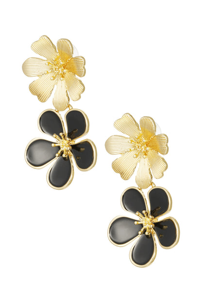 Damen Ohrringe Emaille Blume | Legierung | Gold, Schwarz & Weinrot