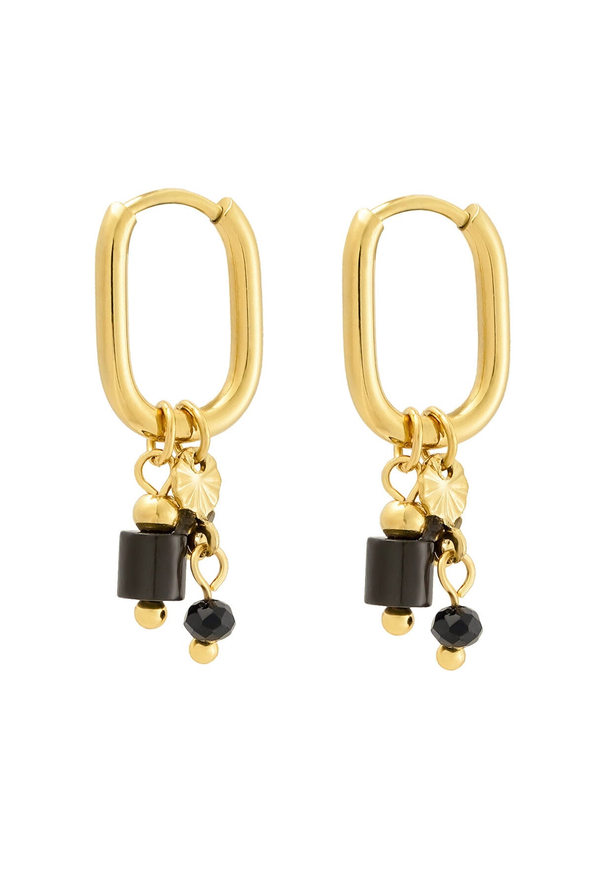 Ohrring mit schwarzen Perlen – Goldfarbe - Goldfarbefarbe
