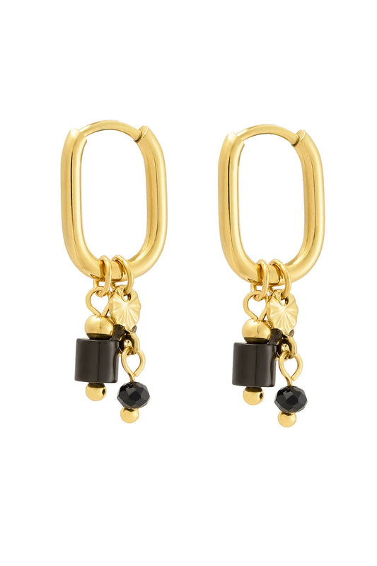 Ohrring mit schwarzen Perlen – Goldfarbe - Goldfarbefarbe