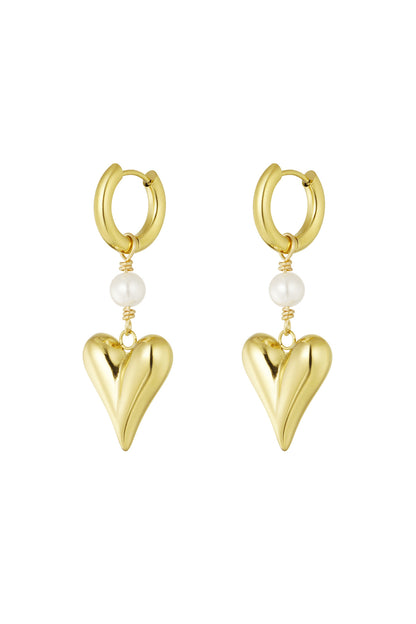 Damen Ohrringe Herz Perle | Edelstahl | Goldfarbe