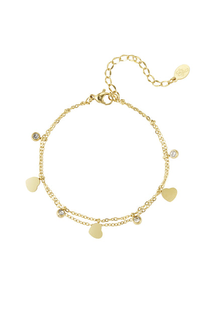 Charm-Armband mit Herzen und Diamanten – Goldfarbe - Goldfarbefarbe
