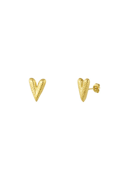 Herz-Ohrstecker mit Struktur – Goldfarbe - Goldfarbefarbe