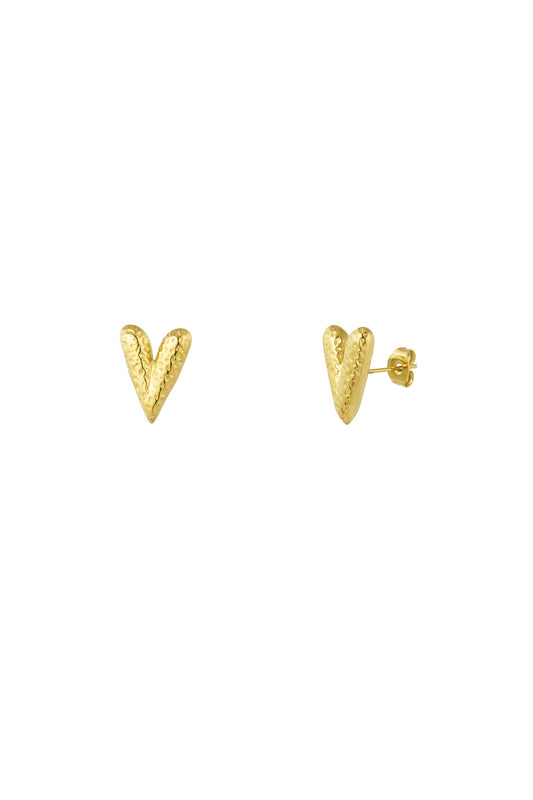 Herz-Ohrstecker mit Struktur – Goldfarbe - Goldfarbefarbe