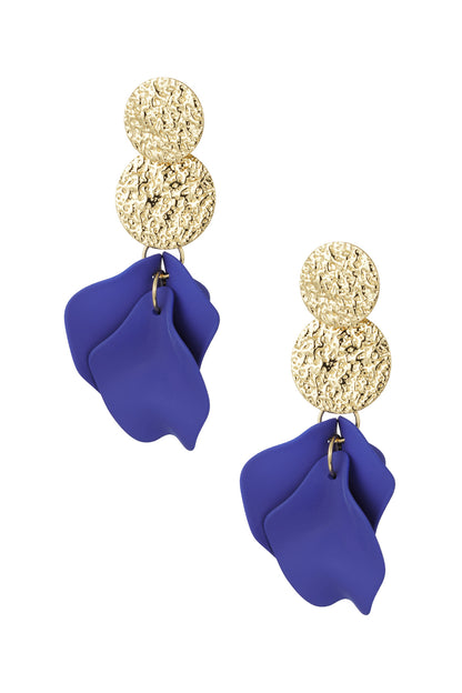 Damen Ohrringe Blooming Chic Blütenblatt | Metall | Blau, Fuchsie & Grau
