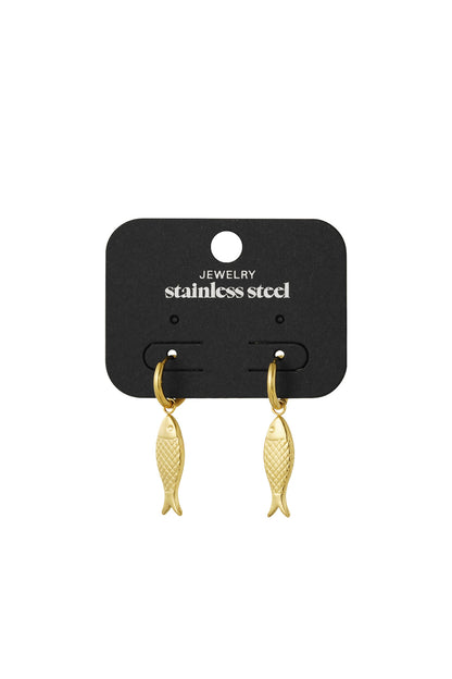 Damen Ohrringe Fisch Anhänger | Edelstahl | Goldfarbe