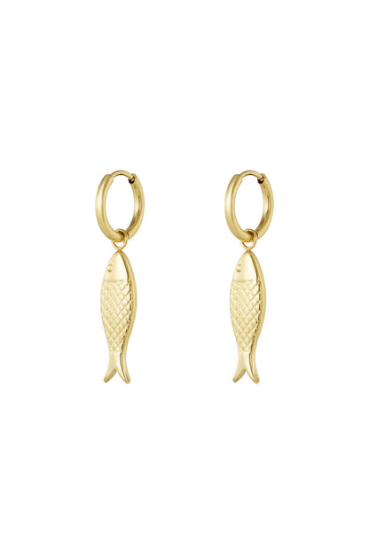 Damen Ohrringe Fisch Anhänger | Edelstahl | Goldfarbe