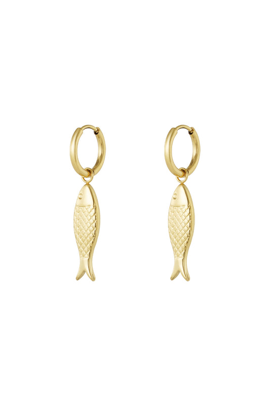 Damen Ohrringe Fisch Anhänger | Edelstahl | Goldfarbe