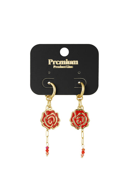 Damen Ohrringe Sweetheart Rose Emaille | Edelstahl 304S | Rot & Rosa