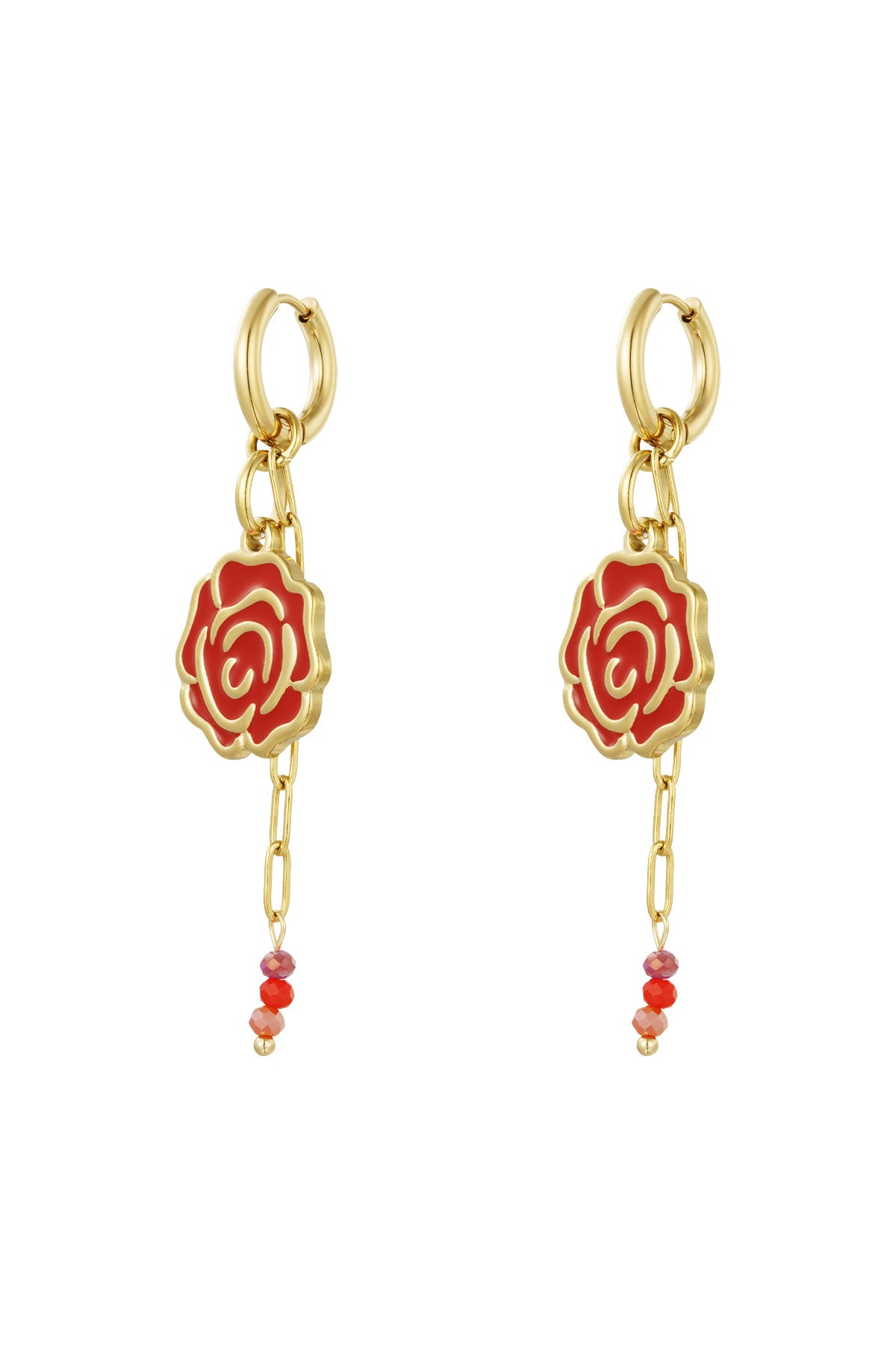 Damen Ohrringe Sweetheart Rose Emaille | Edelstahl 304S | Rot & Rosa