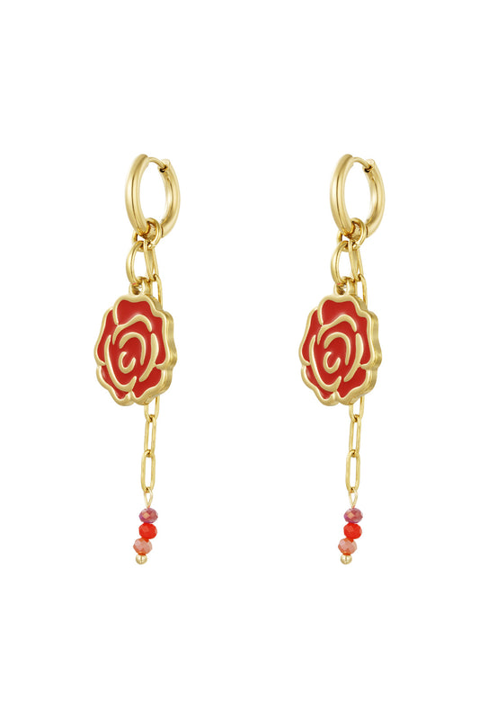 Damen Ohrringe Sweetheart Rose Emaille | Edelstahl 304S | Rot & Rosa