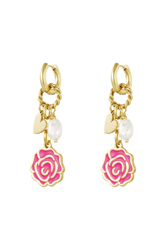 Damen Ohrringe Forever Rose Emaille | Edelstahl 304S | Fuchsie & Rosa