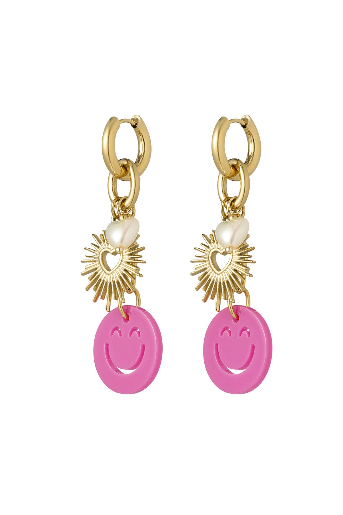 Damen Ohrringe Acryl Perle Hämatit | Edelstahl 304S | Fuchsie & Rosa