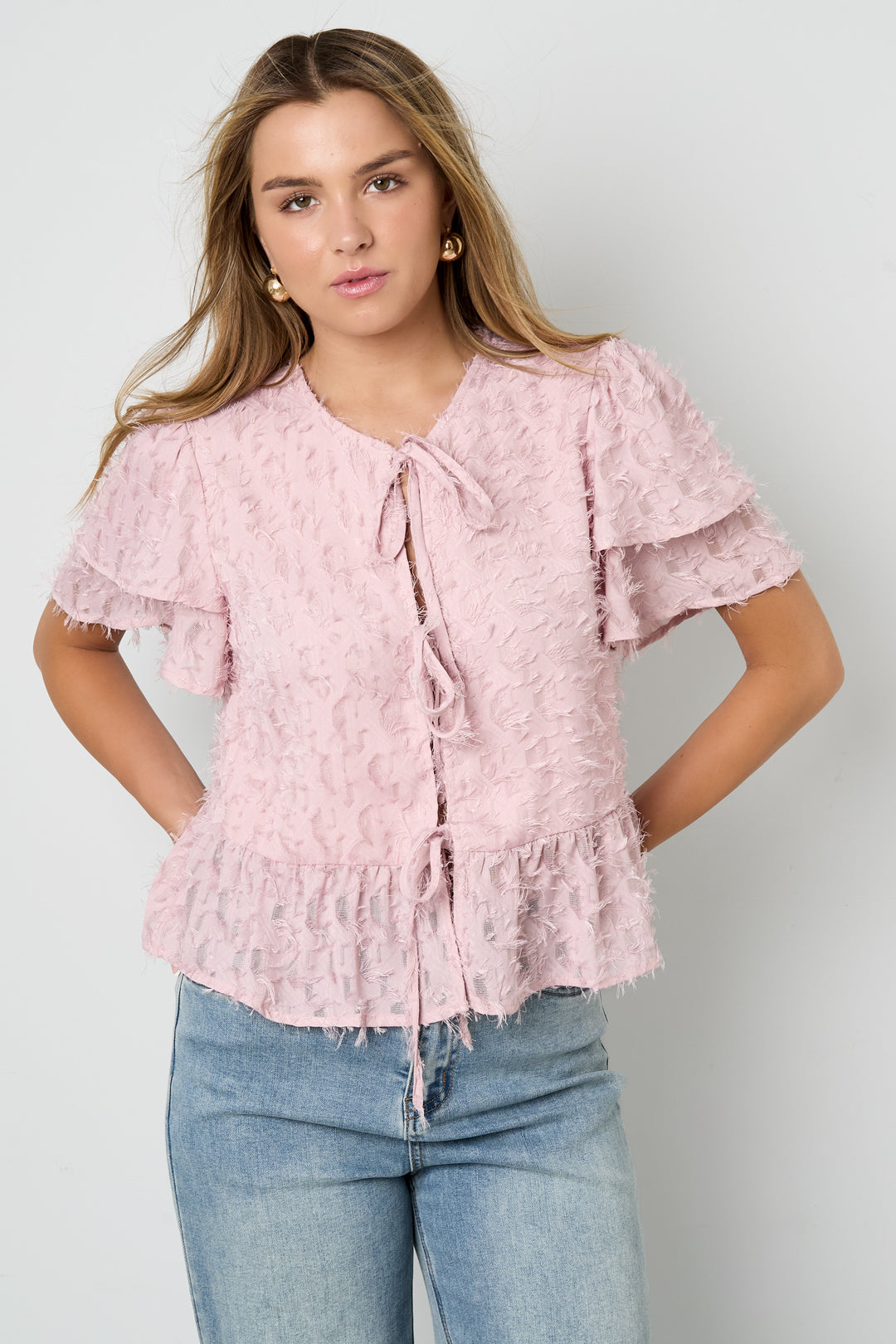 Damen Top Kurzarm Bindung | Polyester | Mehrfarbig