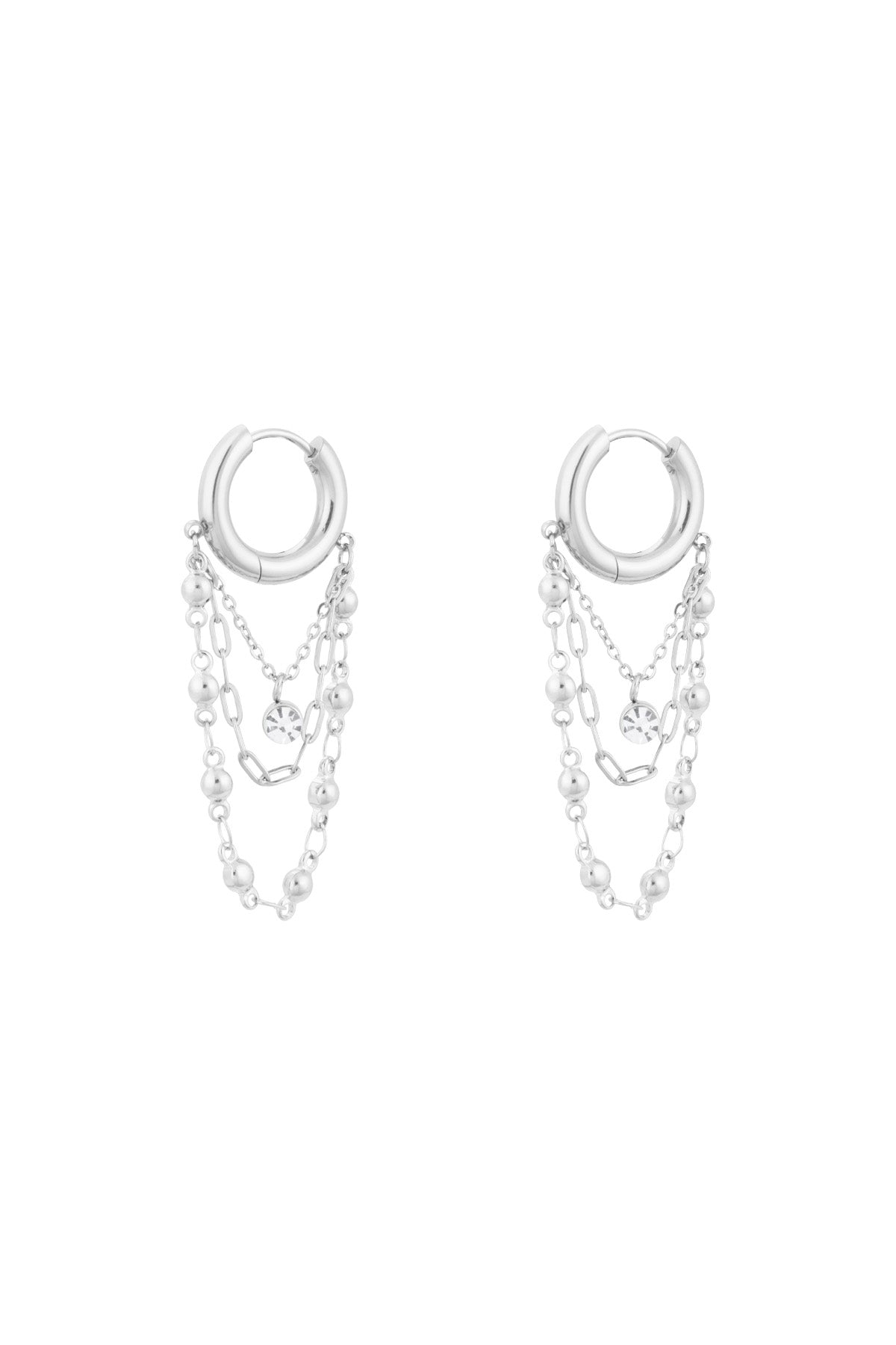 Damen Ohrringe Kette Strass | Edelstahl | Goldfarbe & Silberfarbe