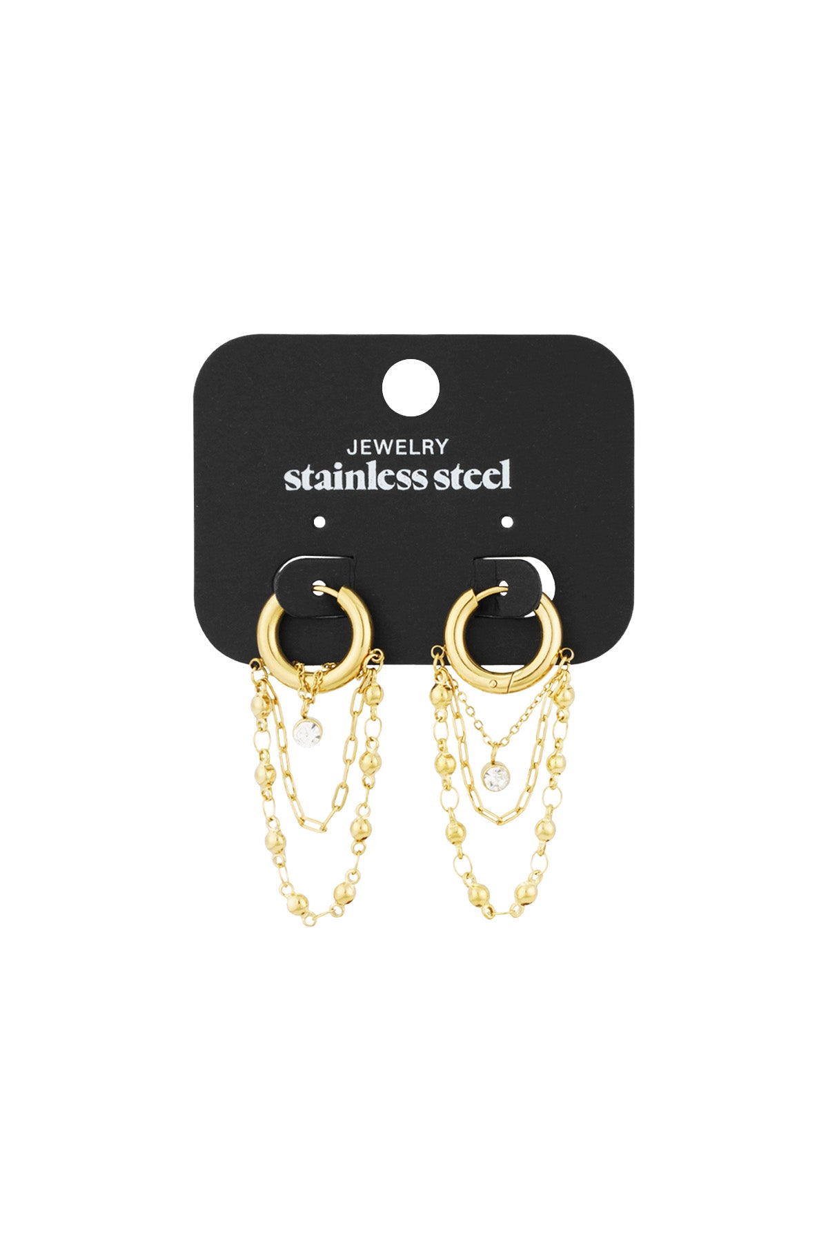 Damen Ohrringe Kette Strass | Edelstahl | Goldfarbe & Silberfarbe