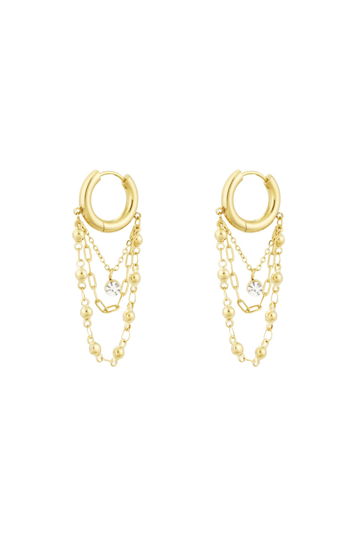 Damen Ohrringe Kette Strass | Edelstahl | Goldfarbe & Silberfarbe