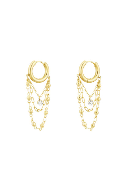 Damen Ohrringe Kette Strass | Edelstahl | Goldfarbe & Silberfarbe