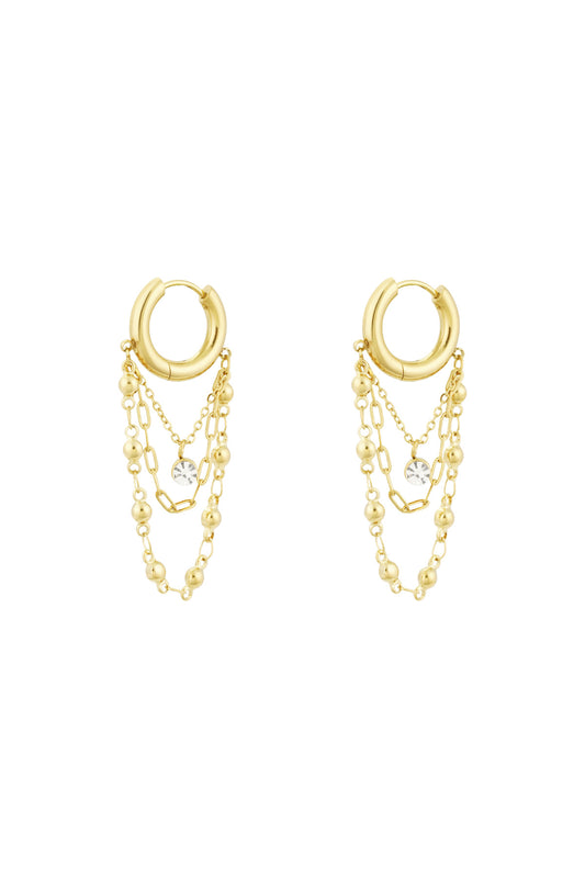 Damen Ohrringe Kette Strass | Edelstahl | Goldfarbe & Silberfarbe
